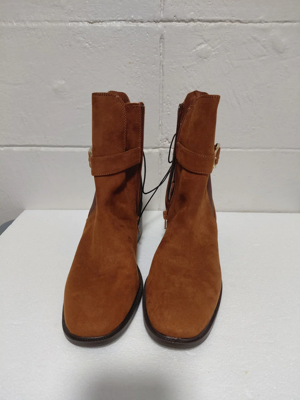 Suede Ankle Boots in Brown - Women's Stylish Zip Boot